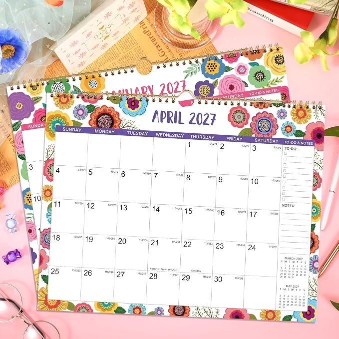 2026-2027 Wall Calendar - Wall Calendar 2026-2027, JUL.2026 -DEC.2027 | 15" x 11.5", 18 Months Calendar July 2026-2027, Hanging Hook, Large Daily Blocks, Thick Paper - Clorful Floral