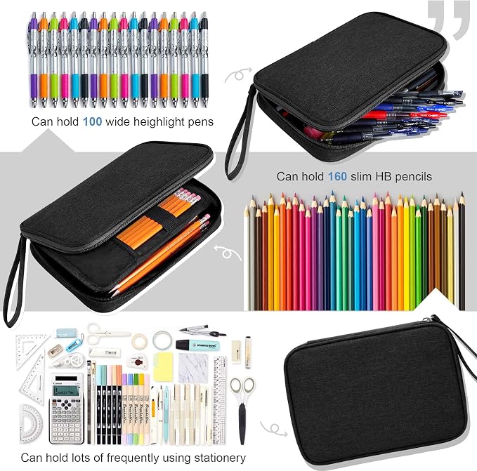 Zannaki Big Capacity Storage Pouch Marker Pen Pencil Case Simple Stationery Bag Box Art Tool & Sketch Storage Boxes for Bullet Journal Middle High School Office College Student Girl Women Adult Teen