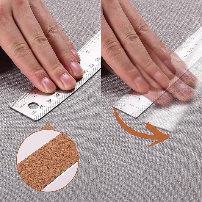 2PCS 24 Inch Metal Ruler, Stainless Steel Straight Edge Ruler with Cork Backing, Non-Slip Imperial & Metric Measuring Tool for School, Office, Woodworking, Drafting