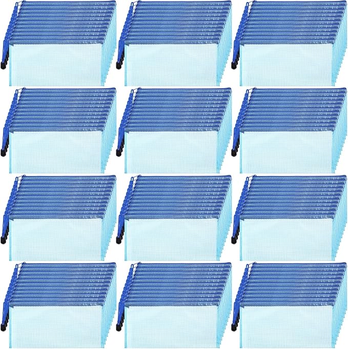 Handepo 100 Pack Mesh Zipper Pouch Pencil Pouches Bulk Clear Storage Bag Small Waterproof Purse Bag Multipurpose for Cash Board Game Passport Office(A6/9.45x4.53in,Blue)