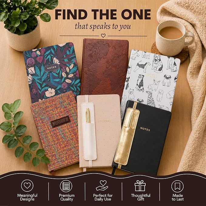 WORLD TRAVELER Eccolo A5 Hardbound Journal Notebook 256 Ivory Lined Pages | Sturdy Flexible Hardcover, 80GSM Acid-Free Ivory Pages, Smyth-Sewn Lay-Flat Binding, Ribbon Bookmark