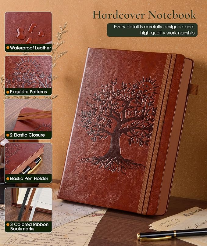 PAIBAS Vintage Leather Journal with 300 Numbered Pages,B5 Lined Journal for Men Women,Daily Journals for Writing,College Ruled Notebook for Work,School,Note taking,Travel Diary,Large (7" x 10")