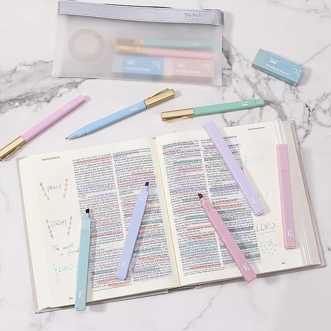 Mr. Pen- Aesthetic Highlighters and Ballpoint Pens No Bleed, 12 Pack | Morandi Colors, Bible Highlighters and Pens No Bleed, Fast Dry and No Smear for Bible Journaling, Planner, School Supplies