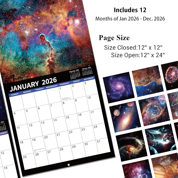 2026 Wall Calendar - 2026 Calendar, 12 Monthly Wall Calendar 2025-2026, Jan 2026 - Dec 2026, 12" x 24" (Open), Unruled Blocks(1.2" x 1.7") Calendar 2026 with Thick Glossy Paper