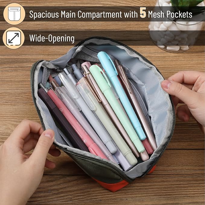 Mr. Pen- Wide-Opening Pencil Case, Triangle Design | Compact & Spacious Pencil Cases with 5 Mesh Pockets, Bag Pouch, Box Organizer for Students, School Supplies, Aesthetic Supply