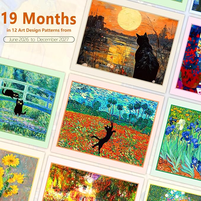 GuassLee Cat Wall Calendar 2026-2027, Vertical Wall Calendar 2026, 19-Months Hanging Art Calendar Jun. 2026 to Dec. 2027, 14" x 23" Monthly Planner Wall with Thick Paper for Office School Home Teacher