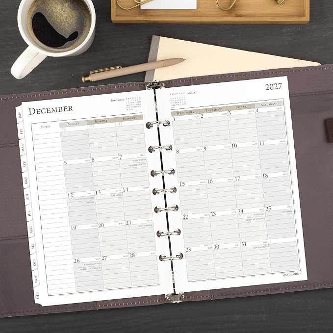 AT-A-GLANCE 2027 Planner Refill, Weekly & Monthly, 5.5" x 8.5", Desk Size 4, Tabbed, 7-Ring Loose-Leaf (481-285Y-27)