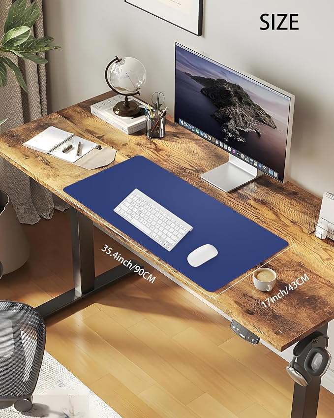 Leather Desk Pad Protector,Office Desk Mat,Large Mouse Pad, Non-Slip PU Leather Desk Blotter,Desk Pad,Waterproof Desk Writing Pad for Office and Home (Blue,35.4" x 17")
