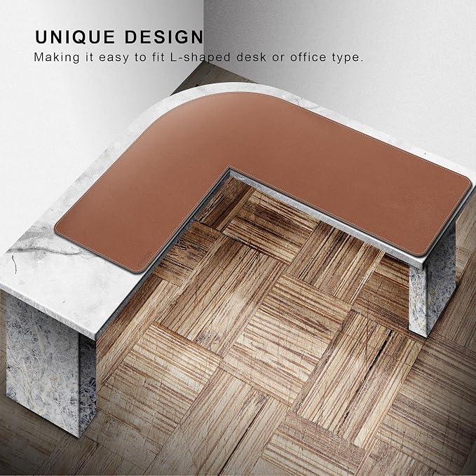 Chihein L-Shaped PU Leather Desk Pad (45.3” + 57.1”) x 15.7”(Brown/Gray), Reversible Corner Desk Mat, Computer Office Mouse pad Writing Table Pad for Home Office