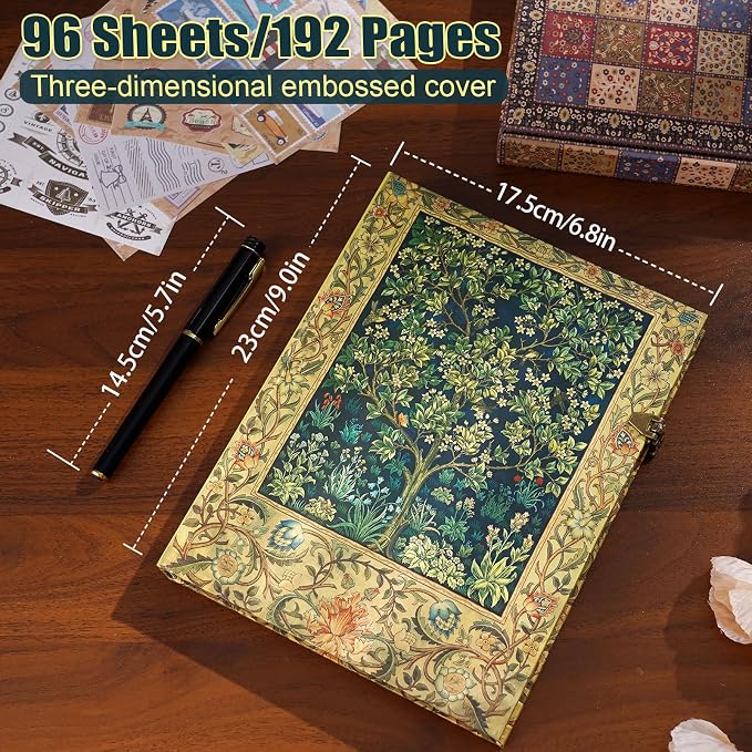 Vintage Scrapbook 96 Pages 6.8x9 Inches 3D Cover DIY scrapbook album With 1 Envelope Pockets,Wedding Guest Book,Graduation Gifts Keepsake Album.