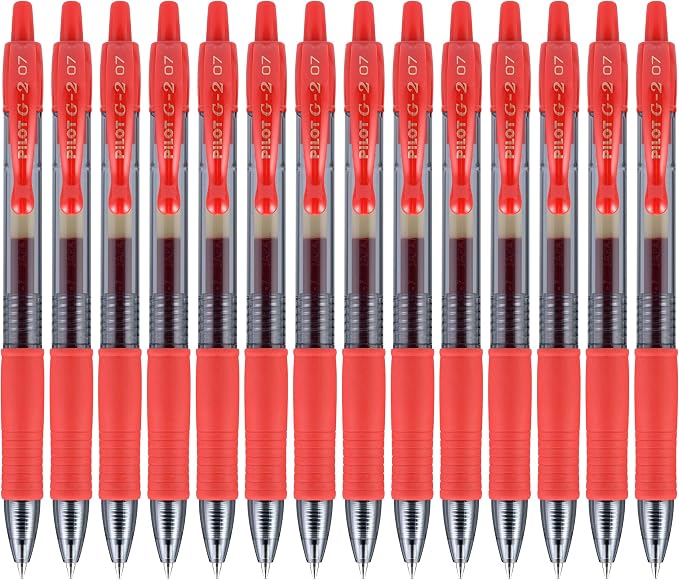Pilot G2 Premium Refillable and Retractable Rolling Ball Gel Pens, Fine Point, 0.7 mm, Red Ink Pens, 14-Pack
