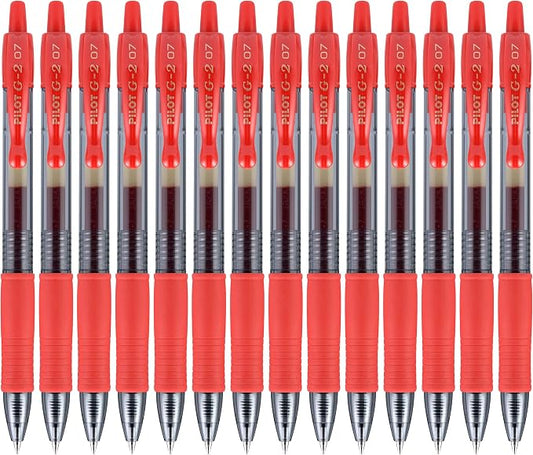 Pilot G2 Premium Refillable and Retractable Rolling Ball Gel Pens, Fine Point, 0.7 mm, Red Ink Pens, 14-Pack