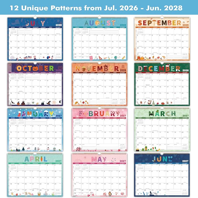 Calendar 2026-2028 - 2 Year Calendar 2026-2028, 24-Month Calendar, Wall Calendar 2026-2027, Jul. 2026 - Jun. 2028, 14.8" x 11.4", 2 Year Calendar, Thick Paper - 12 Themes