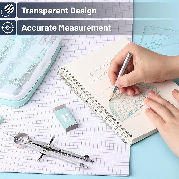Mr. Pen- Geometry Set, 13 pcs, 3 Metal Compasses, Protractor, 6" Ruler | 45° & 30°/60° Set Squares, Pencils, Lead Refills, Sharpener & Eraser for Math, Drafting & Classroom Use | 45° & 30°/60° Set Squares, Pencils, Lead Refills, Sharpener & Eraser for ...