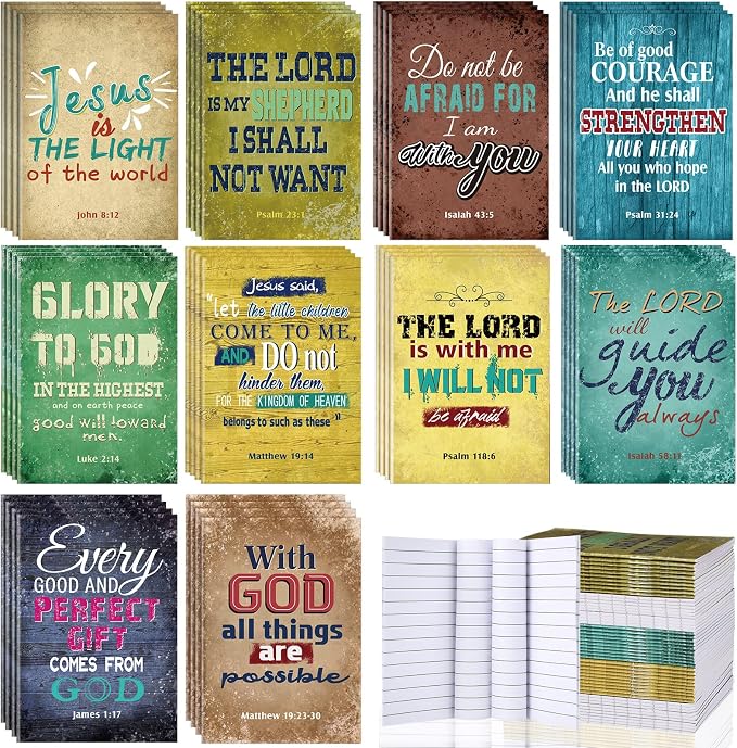 Chinco 100 Pcs Christian Notepad Mini Bible Verse Notebooks Religious Notepads Christian Gifts Rustic Inspirational Prayer Journals Small Pocket Notebook for Office Travel Supplies