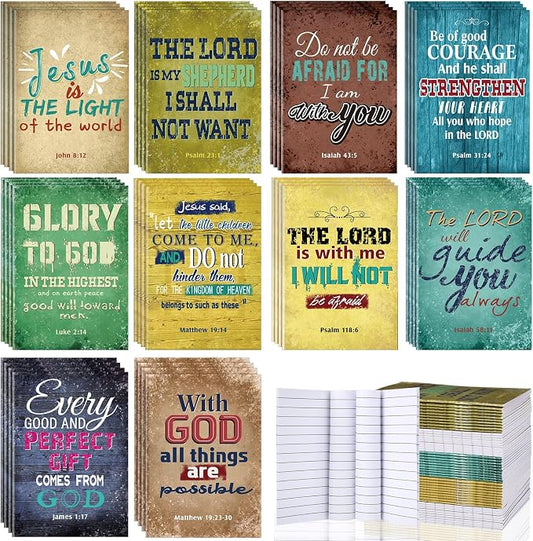 Chinco 100 Pcs Christian Notepad Mini Bible Verse Notebooks Religious Notepads Christian Gifts Rustic Inspirational Prayer Journals Small Pocket Notebook for Office Travel Supplies