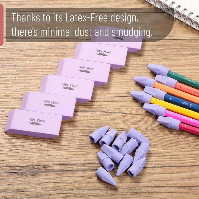 Mr. Pen- School Eraser Combination Set, 66 Pack, Purple | Latex Free Erasers for School, Office, Art Sketching, Homework, Exams, Clean Smudge-Free Correction