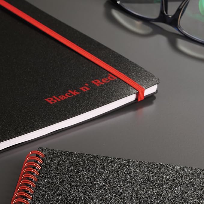 Black n' Red Notebook, Business Journal, 5-5/8" x 3-3/4", 70 Sheets, Ruled, Optik Paper, Scribzee App, Flexible Poly Cover, Wirebound, Black (F67010)