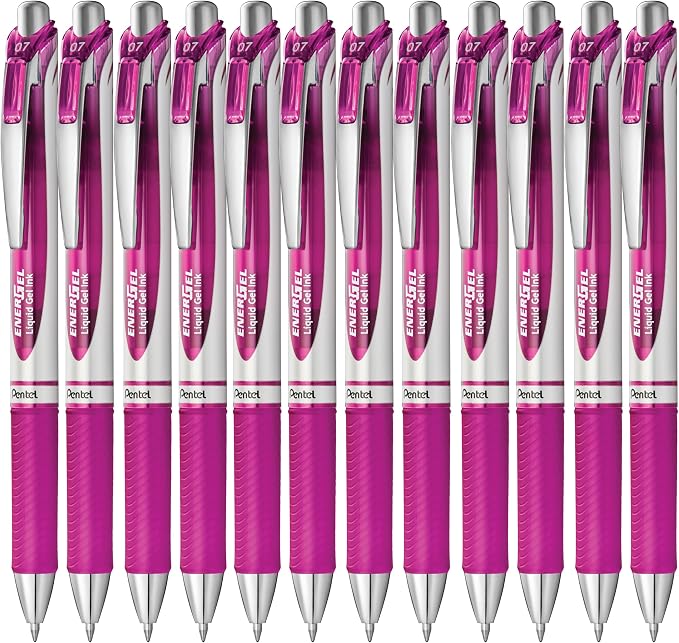 Pentel EnerGel RTX Retractable Liquid Gel Ink Pen, (0.7mm) Medium line, Magenta Ink, Box of 12 Pens (BL77-V4)