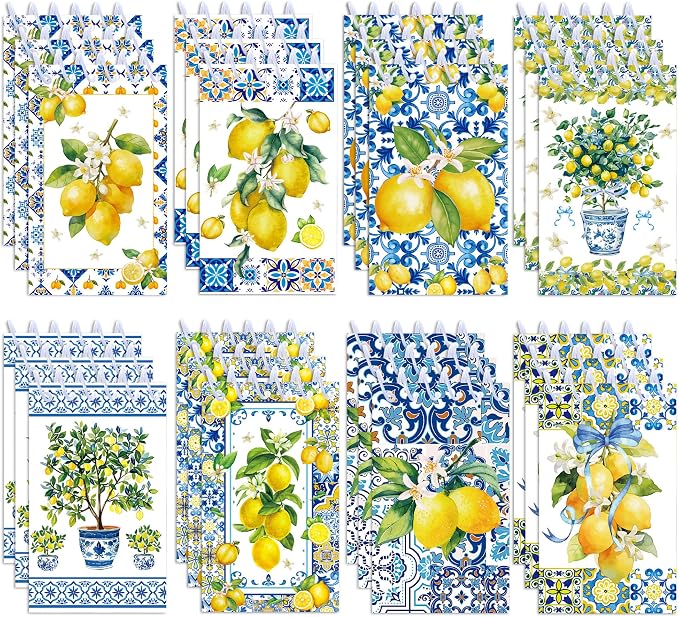 Lemon Coil Notepad 24 Pcs, 2.36 x 3.94 Inch Cute Mini Notebooks 16 Sheets 32 Pages, Citrus Memo Pads Bulk with Lemon Design for Daily Planning, Shopping Lists, Office School Supplies, Party Favors