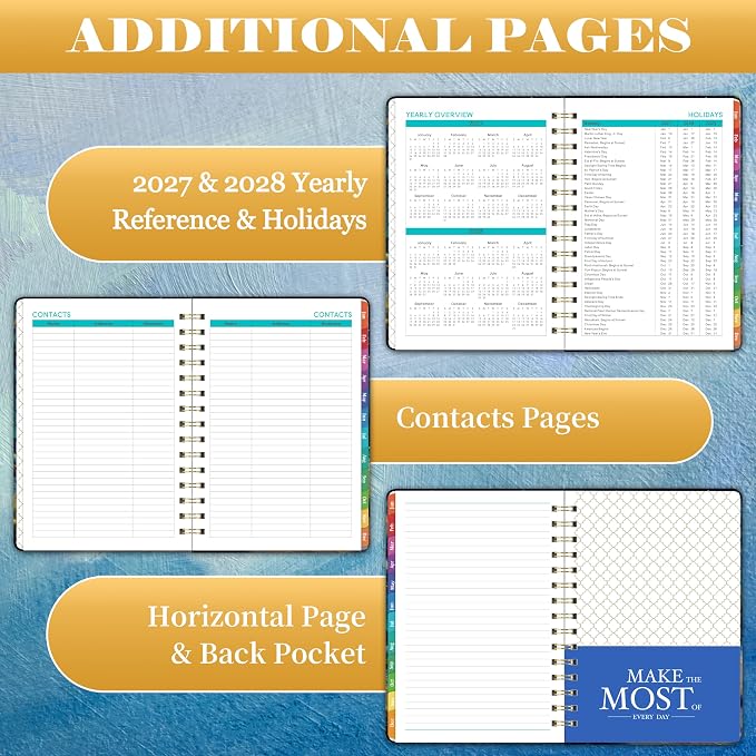 2027 Planner - JAN.2027 - DEC.2027, 8.4" x 6.3", 2027 Calendar Planner | Planner 2027, 2027 Planner Weekly and Monthly with Inspiring Quotes, Tabs, Pocket, Hardcover, Perfect for School Office Home