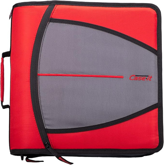 Case-it Mighty Zip Tab School Zipper Binder | 3-Inch O-Rings, 600-Sheet Capacity, 5-Subject Expanding File Folder, Multiple Pockets & Storage Organizer, Shoulder Strap | D-146 Race Car Red