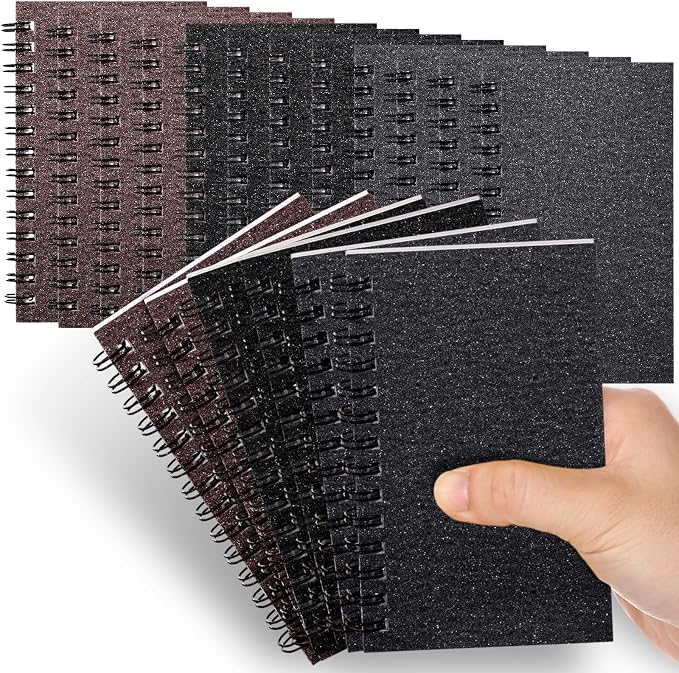 Jutom 18 Pcs Small Spiral Notebooks Memo Pads 3x5 Bulk Small Pocket Notepads Back to School Supplies Mini Notebook with Lined Mini Journals for Office & Work, 120 Pages (Glitter Black,Grey,Coffee)