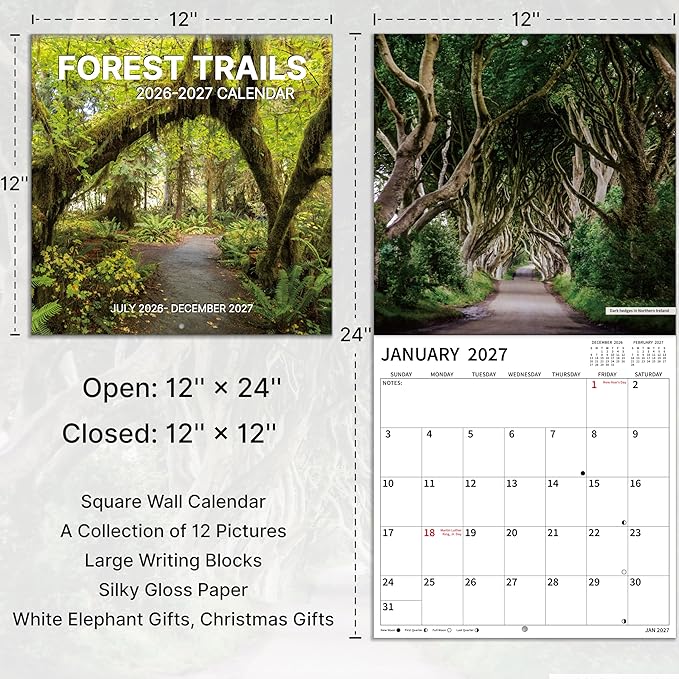 2026-2027 Wall Calendar, 2026-2027 Pathways Calendar, 18 Months from Jul 2026 - Dec 2027, 12" x 24" Open, Thick Paper, Hanging Holes, Large Blocks, Holidays, Gifts for Planning Organizing
