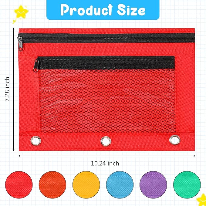 Zhehao 150 Pieces Zipper Binder Pencil Pouches 3 Ring Binder Zipper Pouches Case with Window Ring Pencil Bags Case or Office School Students Supplies(2 Zipper,Colorful)