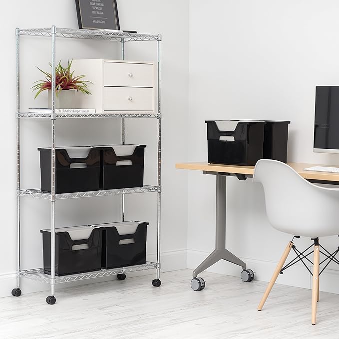 IRIS USA 6-Pack Medium Desktop File Box with Open Lid, Black | Organize paperwork, mail, magazines, and office supplies with portable storage for desks, classrooms, and home workspaces