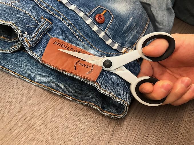 5 Inch Detail Scissors, Precision Paper Cutting Scissor with Stainless Steel Blade, Soft Comfort-Grip, Straight Fine Tips Small Sewing Scissors Set, 3 Pack, White
