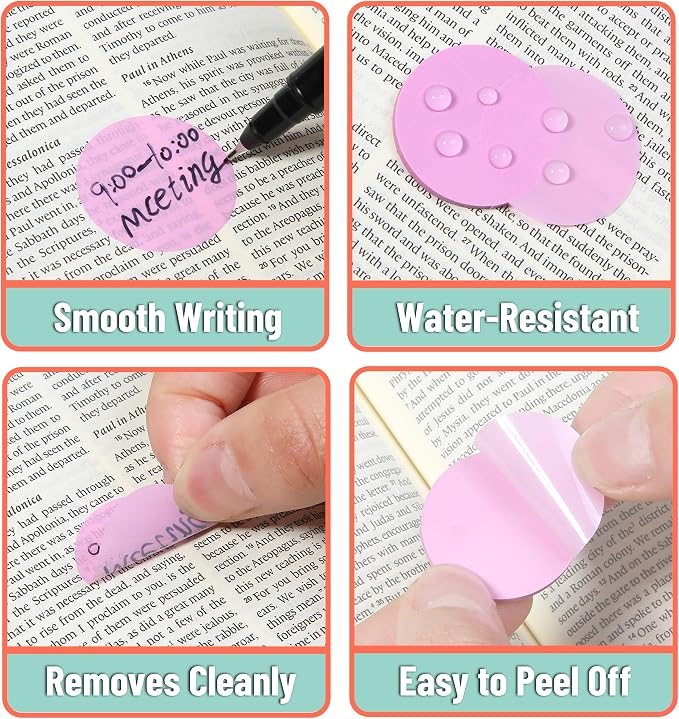 Mr. Pen- Round Transparent Sticky Notes, 1.1” Diameter, 14 Pads, 560 Sheets | Colorful, Water-Resistant See-Through Sticky Notes & Fineliner, Smooth Writing, Note Tabs for Bible Journaling, Studying