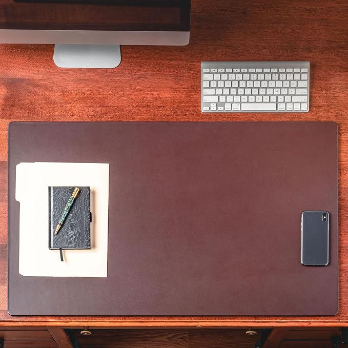 Dacasso 34" x 20", Chocolate Brown Luxury Leather Desk Pad w/Out Side Rails - Executive Desk Mat Surface Protector