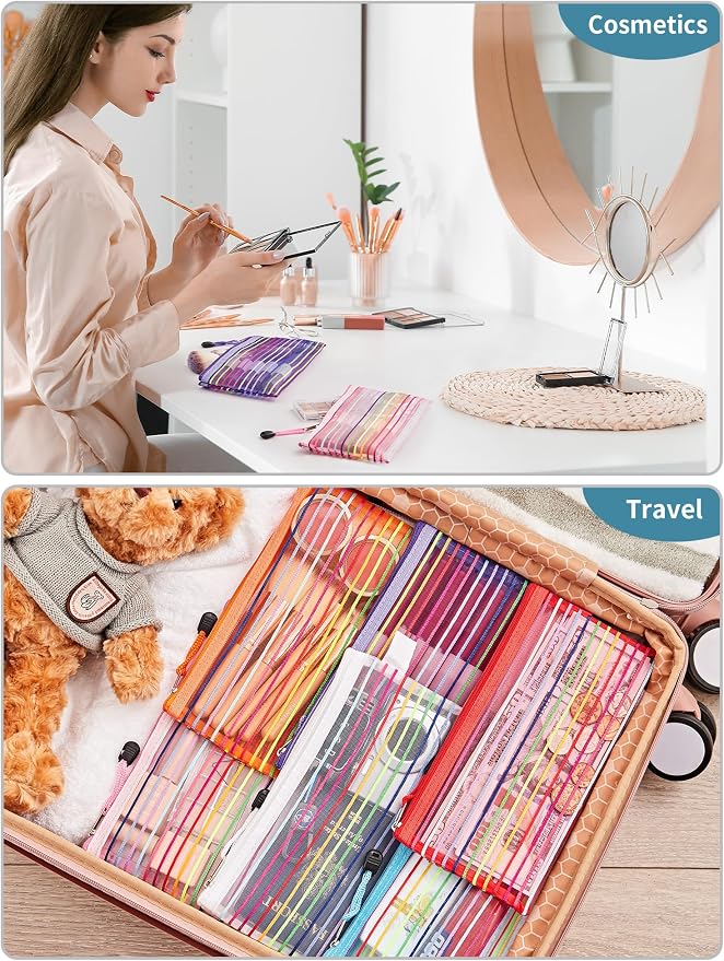 JARLINK Zipper Mesh Pouch, 80 Pcs multi-use Pencil Pouches in 10 Colors | Multipurpose Pencil Pouch Bulk for School, Office Supplies, Cosmetics, Makeup&Travel Accessories, Mixed Color