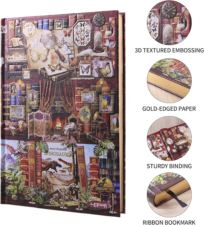 Hardcover Notebook Journal with 224 Pages, A5 Lined Notebook with 100 GSM Premium Thick Paper for Smooth Writing, Aesthetic Foil Embossed Vintage Museum & Dinosaur Notebook Journal for Men & Teens