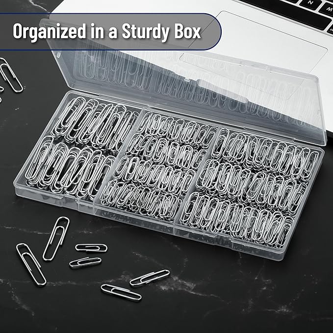 Mr. Pen- Silver Paper Clips, 450 pcs, 1", 1-1/4", 2" | Zinc Galvanized Silver Paper Clips with Storage Box, Large and Small for Office, School, DIY, Binder Clips