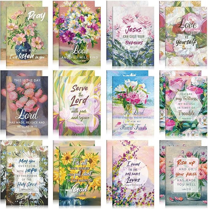Tatuo 24 Pack Christian Floral Notebooks for Women Religious Bible Verse Journals Flower Small Pocket Prayer Notepads with Scripture Inspirational Gifts for Faith Church Bible Study Office School