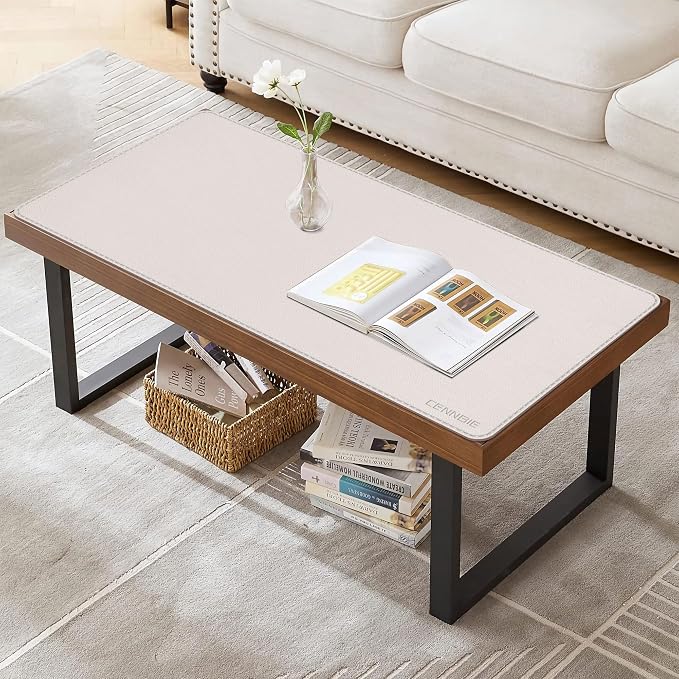 CENNBIE 35.5" x 16" Leather Desk Mat,Computer Mouse Pad for Office(Cream) | Premium stitched edges resist wear. Easy to clean. Protects desk from spills, stains ,scratches. Smooth glide. Office & home.