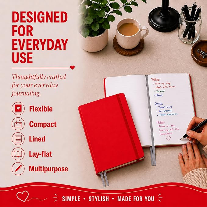 Eccolo Cool Jazz Hardbound Writing Journal, 192-Page Lined Paper, Lay-Flat | Elastic Band Closure, Interior Gusset Pocket, Double Ribbon Bookmarks and Built-In Pen Holder, Durable Section-Sewn Binding