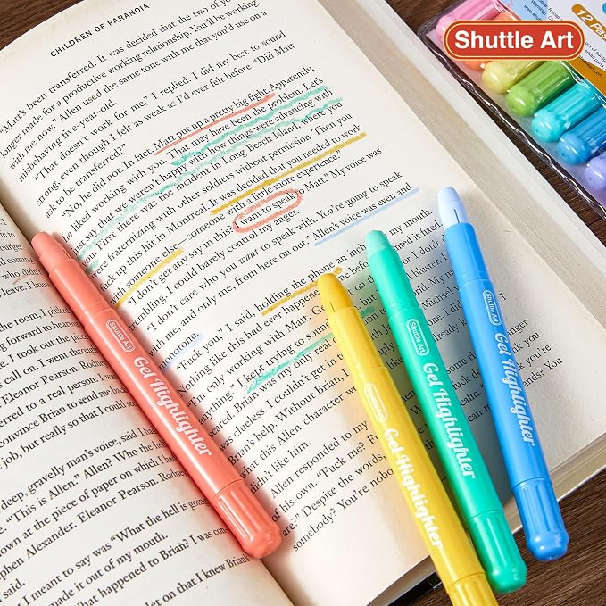 Shuttle Art Bible Highlighters and Pens No Bleed, 12 Pastel Colors Gel Highlighters No Bleed Through, Bible Journaling Supplies, Great for Journaling Highlighting and Studying