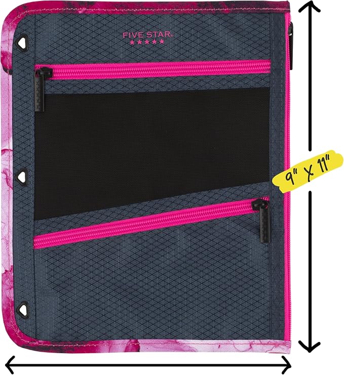 Five Star Pencil Pouch, Pen Case, 3-Pocket Zipper Pouch, Fits 3-Ring Binder, Storage Organizer for Classroom Supplies Earbuds Chargers Cables Makeup, Navy/Pink (506420B-ECM)