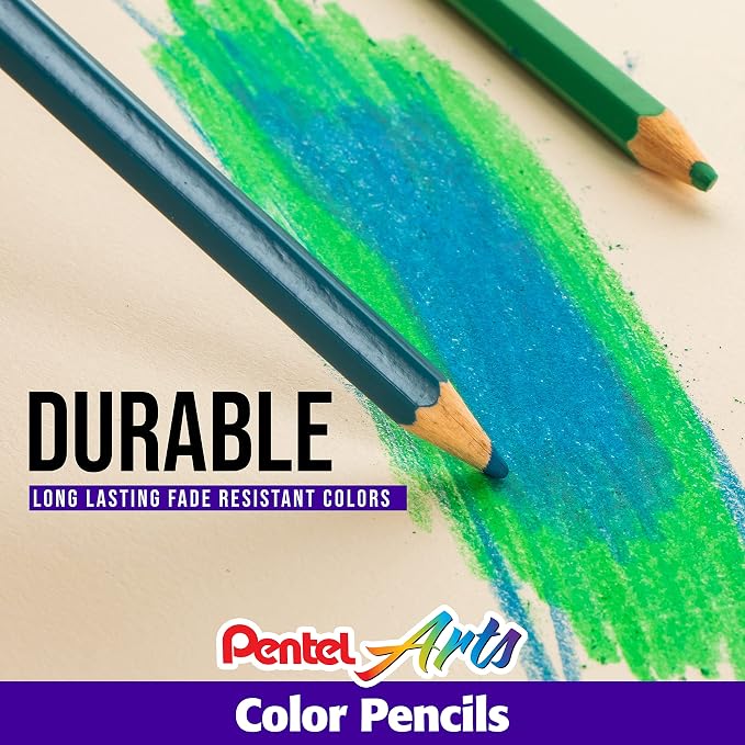 Pentel Arts Colored Pencils, Assorted Colors, (CB8-12), 12 Count, (Pack of 2)