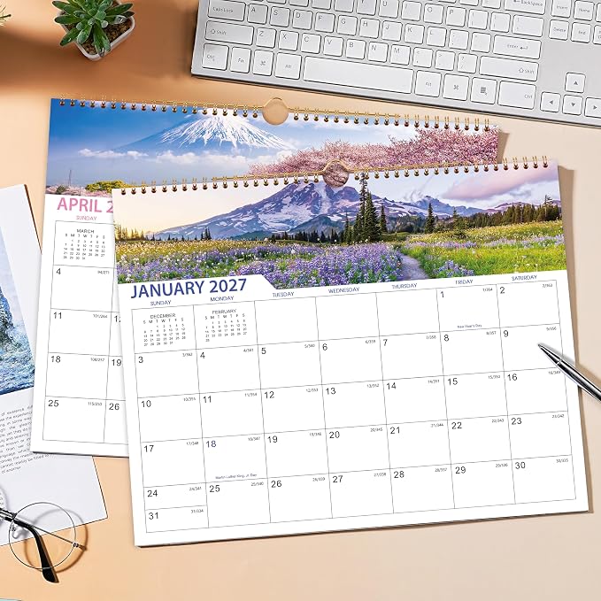 Calendar 2026-2027 - 18 Months Wall Calendar 2026-2027 | July 2026 - December 2027, 2026-2027 Calendar with 15" x 11.5" Thick Paper, Twin-Wire Binding & Hanger, Julian Dates