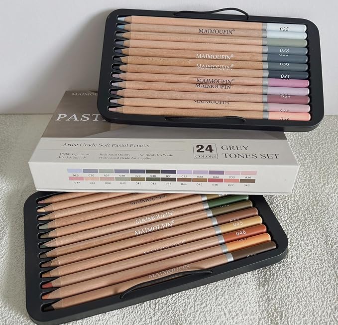 Soft Pastel Pencils 24 Colors Grey Tone Art Drawing Pencil Set | Professional Grade, Not Oil-Based, For Drawing Sketching Coloring,Art Supplies