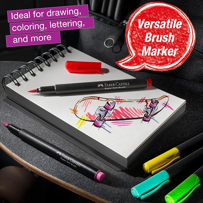 Faber-Castell Black Edition Felt Tip Pens, Soft Brush Nib, 10 Colors