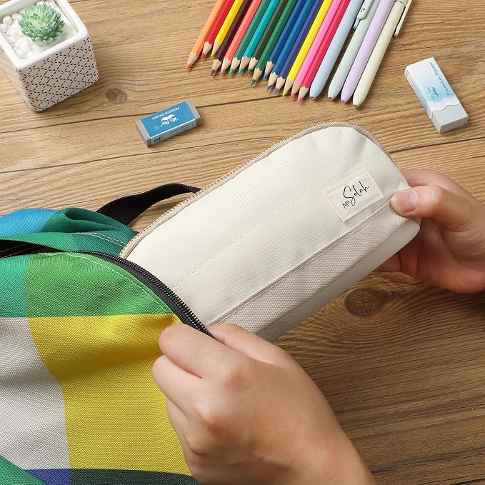 Mr. Pen- Wide-Opening Pencil Case, Triangle Design | Compact & Spacious Pencil Cases with 5 Mesh Pockets, Bag Pouch, Box Organizer for Students, School Supplies, Aesthetic Supply
