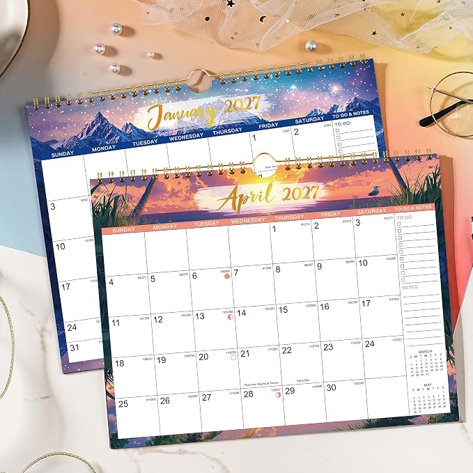 2027 Calendar - 2027 Wall Calendar, JAN 2027 - DEC 2027, 8.5" x 11" | 2027 Wall Calendar 12 Month with Hanging Hook, To-do & Notes, Perfect for Classroom, Home and Office Organization