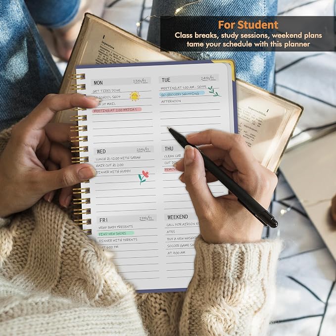 Undated Weekly Planner with To-Do List & Habit Tracker, 6" x 8" | 52-Week, 2-Page Weekly Spreads, No-Bleed Paper, Smooth Writing, Inner Pocket, Metal Corner Protector, Elastic Closure