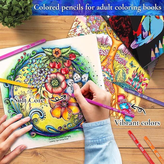 iBayam 72 Count Colored Pencils for Adult Coloring Books, Soft Core, Ideal for Drawing Blending Shading, Art Supplies, Color Pencils Set Gift for Coloring, Sketching, Painting