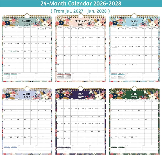 Wall Calendar 2026-2028 – 2 Year Calendar 2026-2028, 8.5 x 11 In, Jul 2026 - Jun 2028, 24-Month Calendar, Small Monthly Calendar 2026-2026 Vertical, Ruled Blocks, Thick Paper, Holidays, To-do ＆ Notes